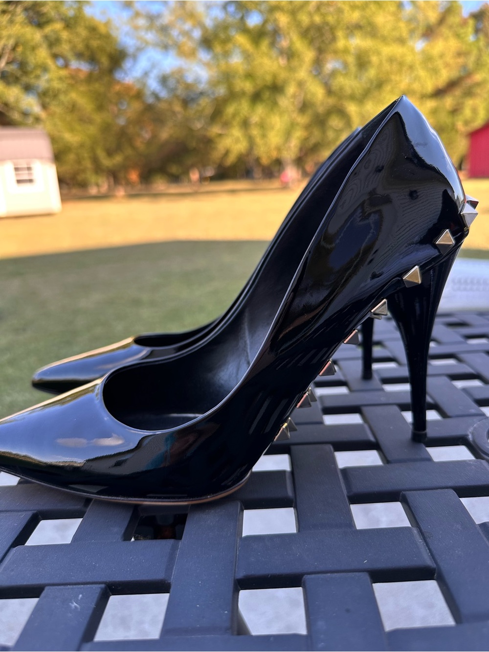 Valentino Black Patent Stiletto Pumps with Stud Accents